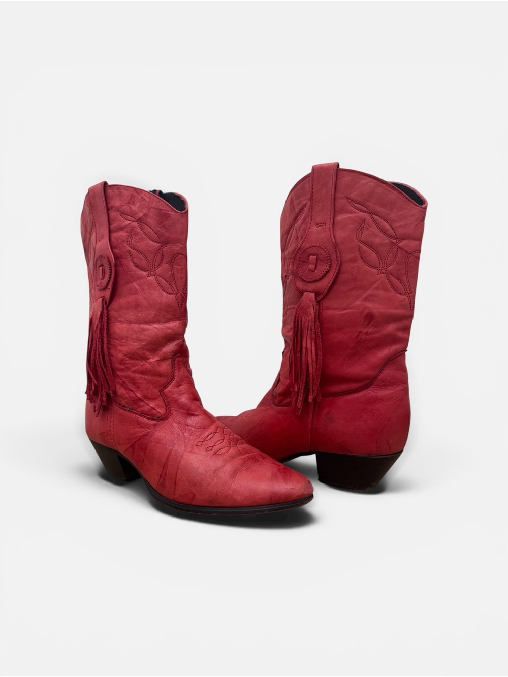 VTG Laredo Red Leather Fringe Cowboy Western Boots Size 8.5M